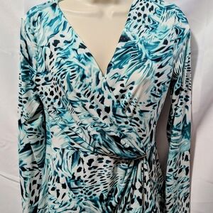 Blue and White Animal Print Wrap Dress